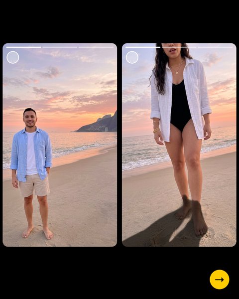 Esquerda: minha foto dele na praia. Direita: a foto dele de mim, cortada e com a sombra dele
